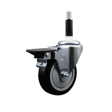 Service Caster 4'' Black Poly Swivel 7/8'' Expanding Stem Caster with Brake SCC-EX20S414-PPUB-BLK-PLB-78